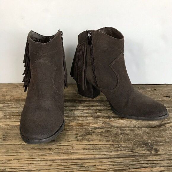Marc Fisher Womens Sade Brown Suede Fringe Zip Ankle Boots Size 8 - Picture 1 of 12